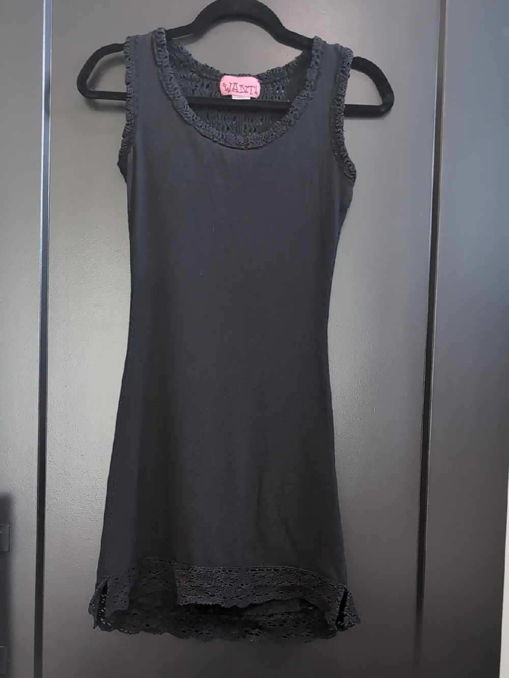 Black Crochet-Trim Sleeveless Ribbed Tank Dress